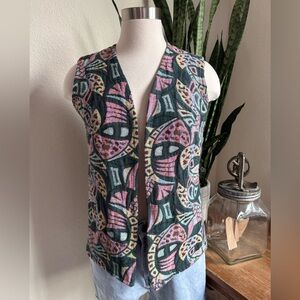 Vintage Abstract Tapestry Vest – Geometric 80s Style – Boho Festival Layer‎